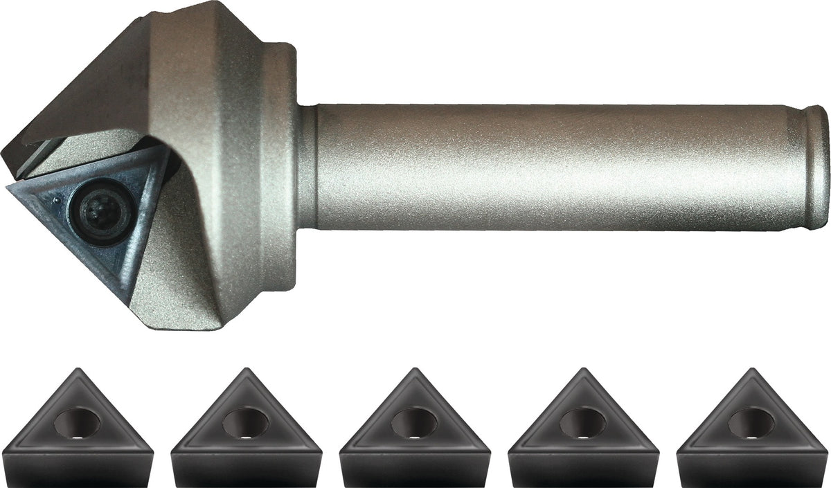 PROMAT Fasenfräserset 25 mm Schaft 12 mm 6-teilig mit 5x WSP TCGX – für Handbohrmaschinen