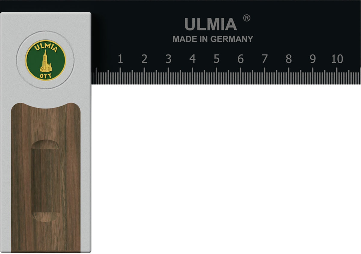 ULMIA Winkel Alu-Line 500 justierbar 90° mit Nussbaum-Einlage, 150 mm Schenkel, 105 mm Griff