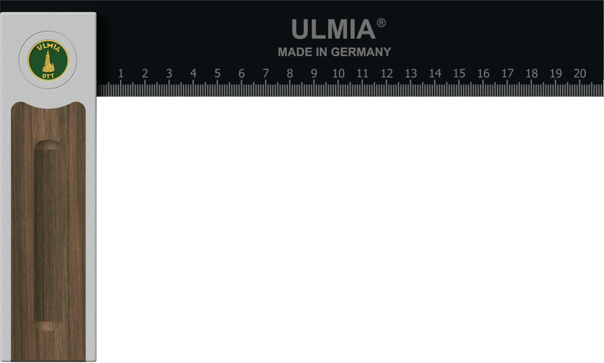 ULMIA Winkel Alu-Line 500 justierbar 90° mit Nussbaum-Einlage, 150 mm Schenkel, 105 mm Griff
