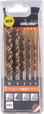ALPEN TIMBER TWIST Holzspiralbohrer-Satz 5-teilig Ø 4, 5, 6, 8, 10 mm für ausrissfreies Bohren