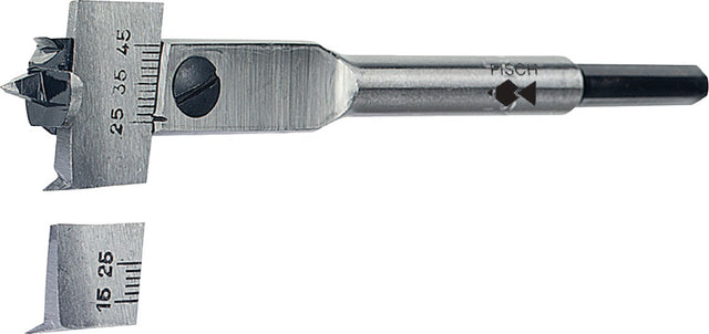 FISCH-TOOLS Zentrumbohrer Type 0500 verstellbar 15-45 mm, 6-kant Schaft, 130 mm