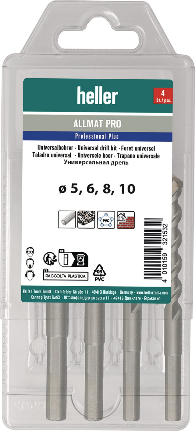Heller ALLMAT PRO Universalbohrersatz 4-tlg. 5/6/8/10 mm Dreikantschaft