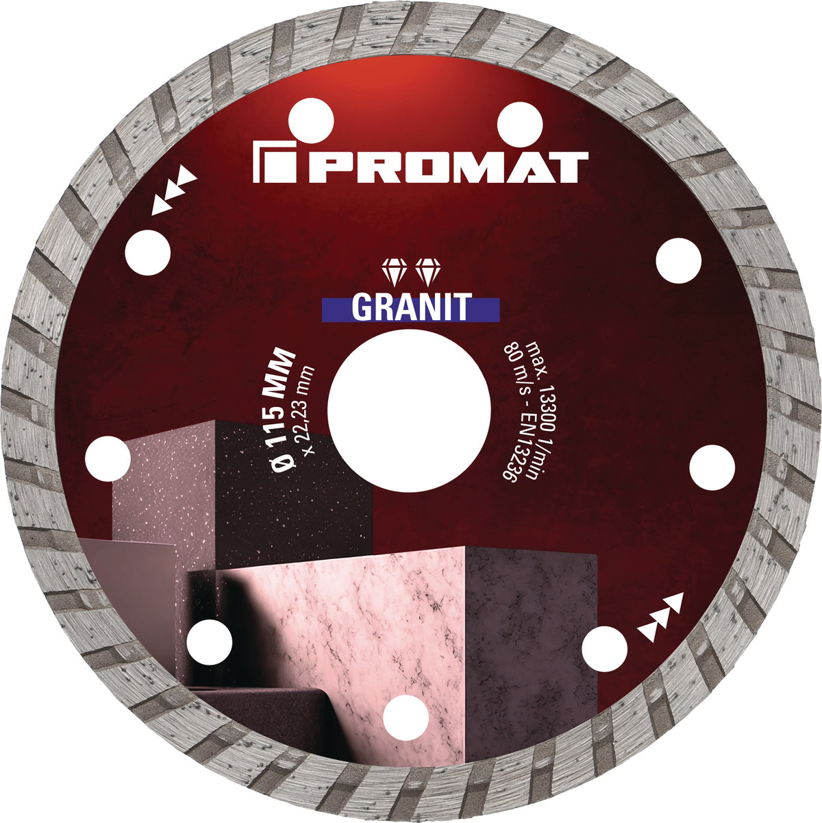 PROMAT Diamanttrennscheibe GRANIT 115 mm für Winkelschleifer – Turbo-Segment 7 mm