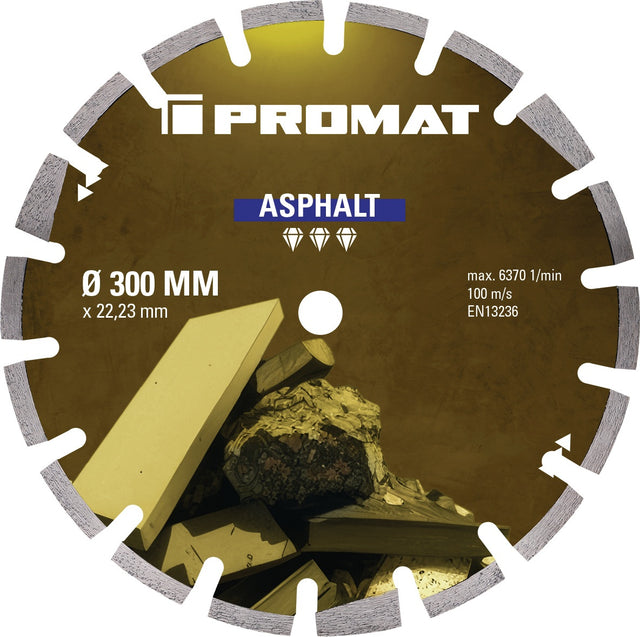 PROMAT Diamanttrennscheibe ASPHALT 350 mm, 20 mm Bohrung, 10 mm Segment – für Asphalt, Estrich, Frischbeton