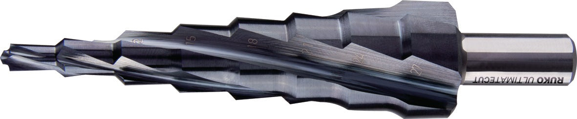 RUKO Stufenbohrer ULTIMATECUT HSS RUnaTEC spiralgenutet 6-12 mm, 7 Stufen, 4 Schneiden
