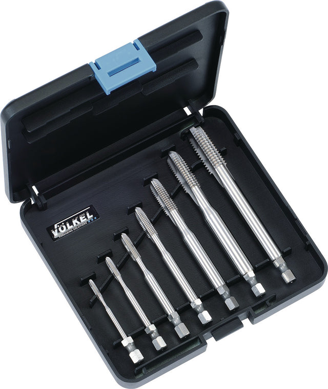VÖLKEL Maschinengewindebohrer-Bit-Satz HSS-Co M3-M12 DIN 371/376 Form B im 7-teiligen Set