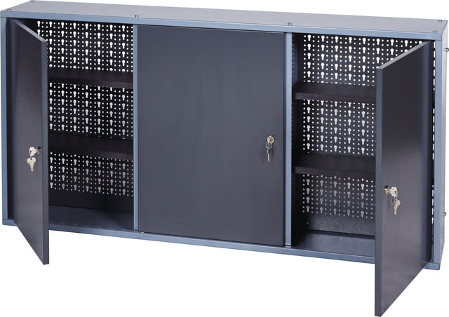 Friedrich Küpper Werkzeugschrank 1200x600x200 mm, 3 Türen, 3 Lochrückwände, silber/anthrazit