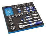 PROMAT Werkzeugmodul 55-teilig Steckschlüsselsatz 1/4" und 1/2" für Werkstattwagen