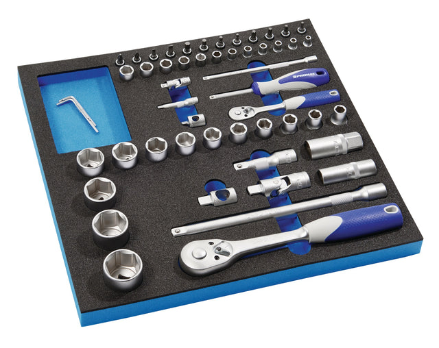 PROMAT Werkzeugmodul 55-teilig Steckschlüsselsatz 1/4" und 1/2" für Werkstattwagen