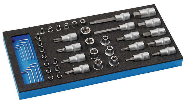 PROMAT Werkzeugmodul 46-tlg. Steckschlüsselsatz 1/4" + 1/2" Vierkantantrieb, 1/3-Modul