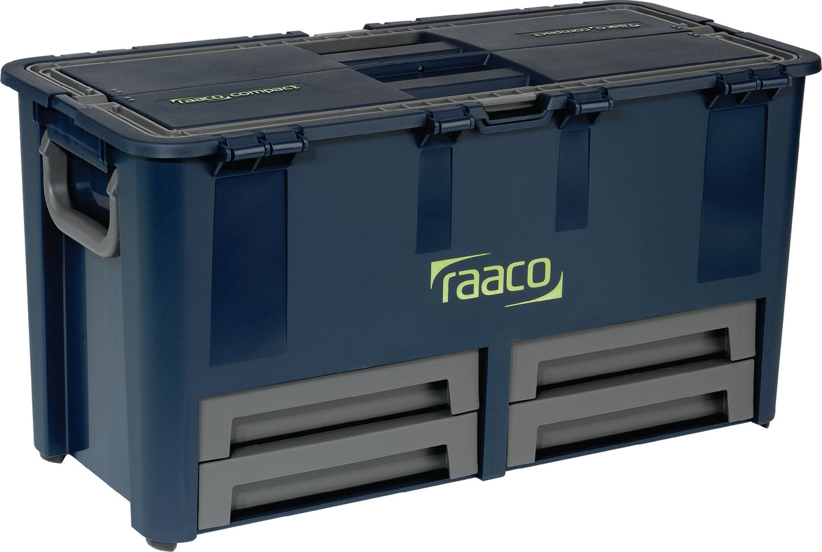 RAACO Werkzeugkoffer Compact 27 – 6 Einsteckfächer, 2 Schubladen, 30 kg Tragkraft, Polypropylen