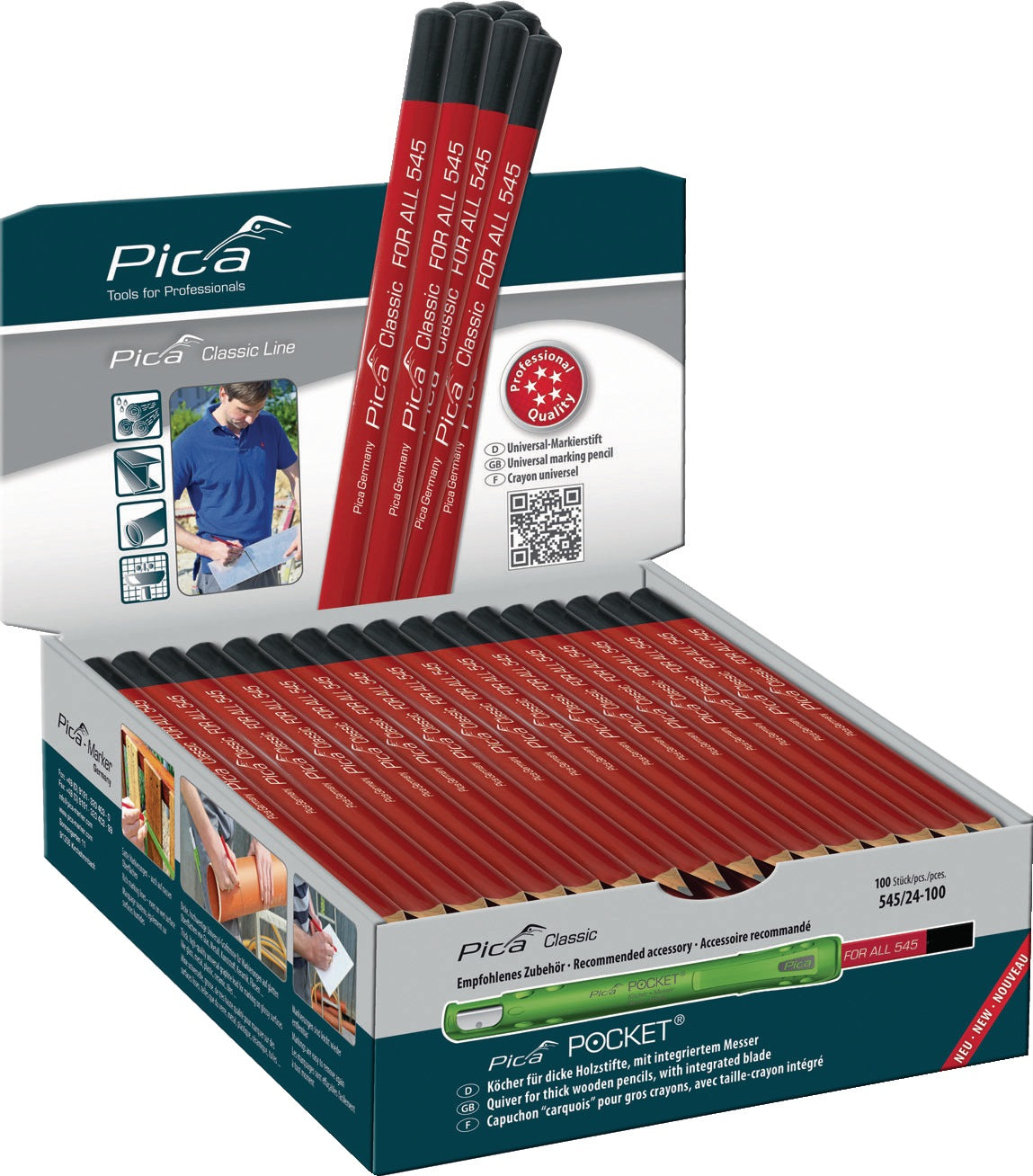 PICA Markierstift Classic FOR ALL 23 cm gespitzt – 3-flächig, universell
