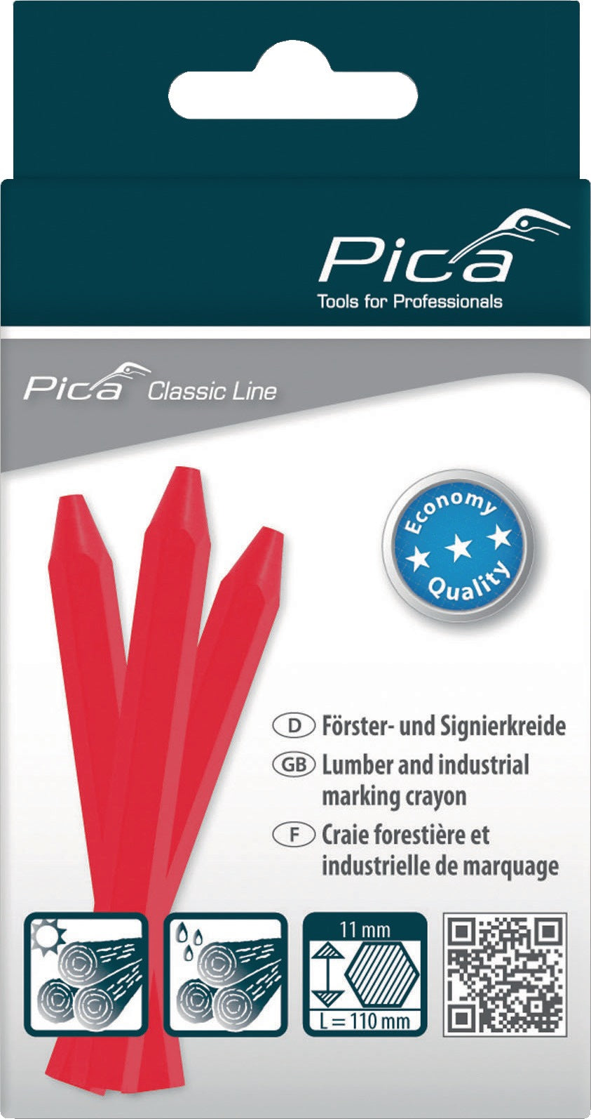 PICA Signierkreide Classic ECO 591 gelb unpapiert 12 St./Schachtel – 6-eckig, Ø 11 mm, gespitzt