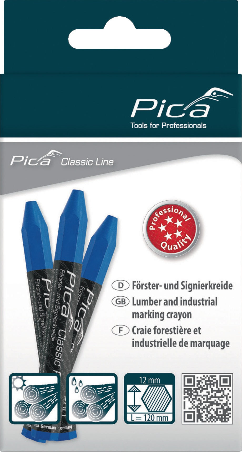 PICA Signierkreide Classic ECO 591 gelb unpapiert 12 St./Schachtel – 6-eckig, Ø 11 mm, gespitzt