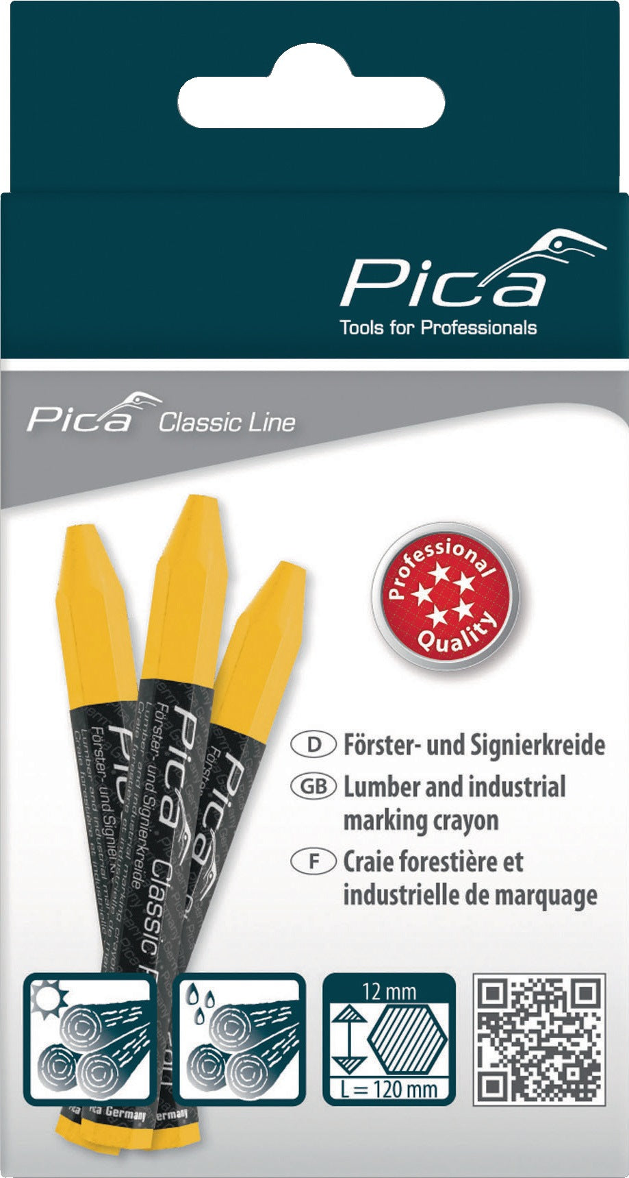 PICA Förster-/Signierkreide Classic PRO 590 weiß, 6-eckig, Ø 12 mm, 12 Stück/Schachtel
