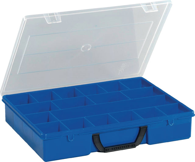 Sortimentskasten B365xT290xH65mm 18 Fächer von LOCKWEILER – Schlagfestes Polypropylen, transparenter Deckel