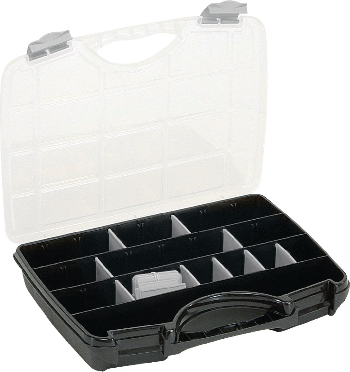 RAACO Sortimentskasten 312x238x51 mm, max. 25 Fächer, 21 lose Trennwände, transparent/schwarz