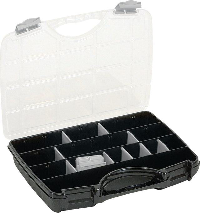 RAACO Sortimentskasten 312x238x51 mm, max. 25 Fächer, 21 lose Trennwände, transparent/schwarz