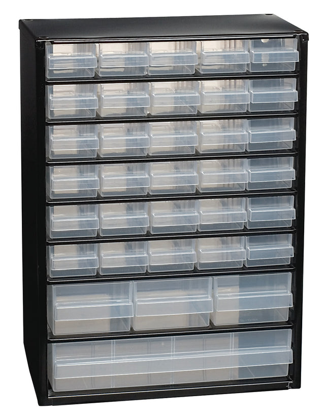 RAACO Kleinteilemagazin 34 Schubladen Stahlblech 306x150x420 mm schwarz/transparent
