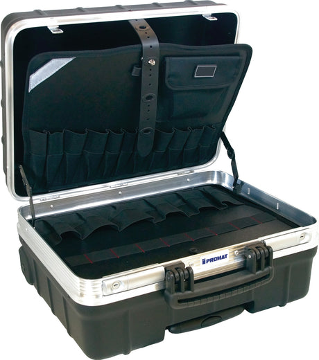 PROMAT Schalenkoffer rollbar 42 l Polypropylen, Alurahmen, 4 Werkzeugtafeln, 25 kg