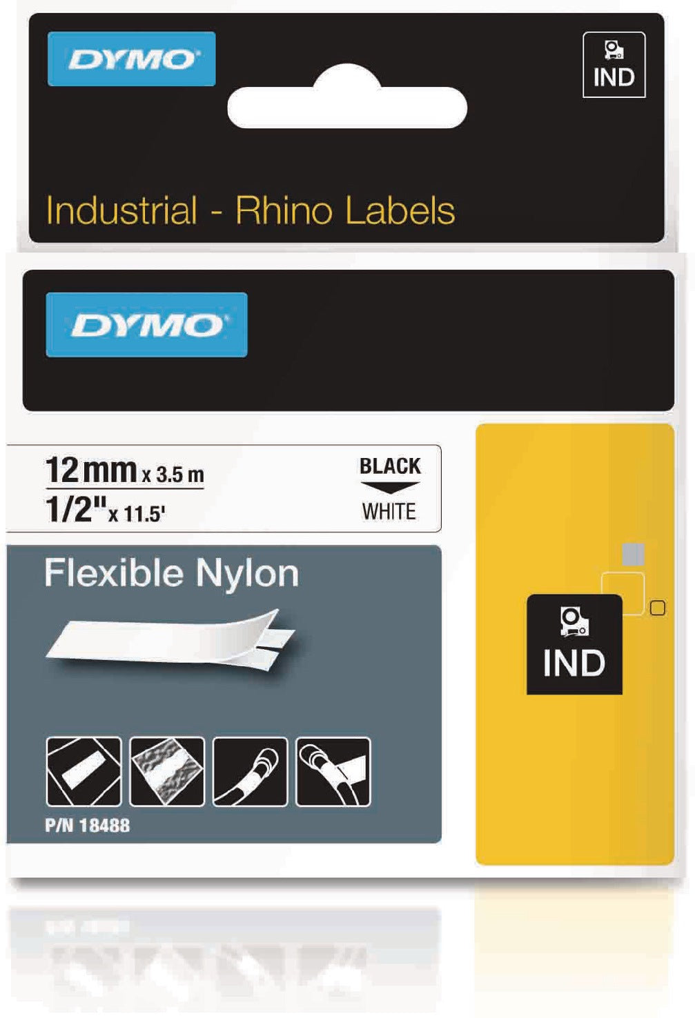 DYMO Vinylband Schriftband 12 mm schwarz auf weiß – 5,5 m Rolle