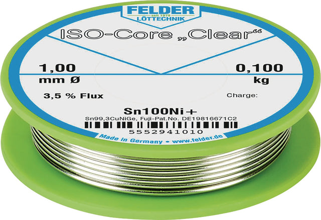 Lötdraht ISO-Core® Clear 1mm 100g Sn100Ni+ FELDER – Bleifrei, Schmelzpunkt 227°C