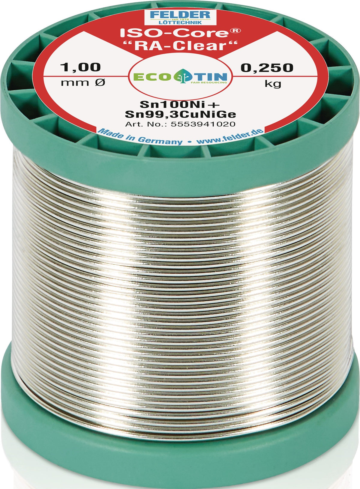 FELDER Lötdraht ISO-Core® RAClear 1 mm 250 g Sn100Ni+ bleifrei für Elektrotechnik