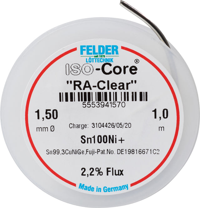FELDER Lötdraht ISO-Core® RA-Clear 1,5 mm Klappspule 1 m Sn99,3CuNiGe bleifrei