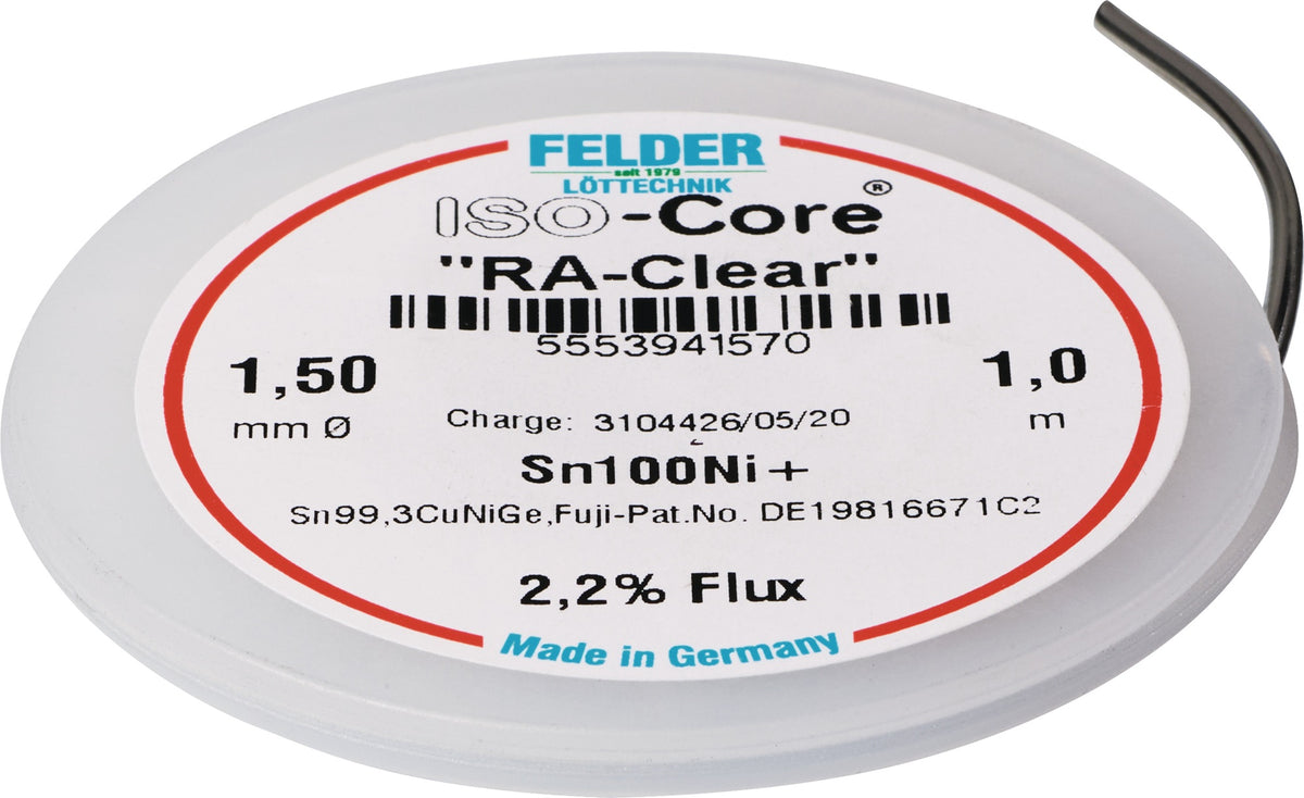 FELDER Lötdraht ISO-Core® RA-Clear 1,5 mm Klappspule 1 m Sn99,3CuNiGe bleifrei