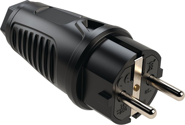 JÄGER DIREKT Schutzkontaktstecker 10-/16 A 250 V schwarz IP54 Vollgummi – spritzwassergeschützt & robust