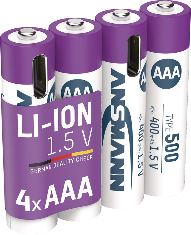 ANSMANN Akkuzelle 1,5 V 400 mAh Micro AAA Li-Ion mit USB-C Ladeport
