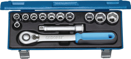 GEDORE Steckschlüsselsatz 19 KMU-20, 13-teilig, 1/2 Zoll, SW 10-24 mm, 60 Zähne, 6-Kant