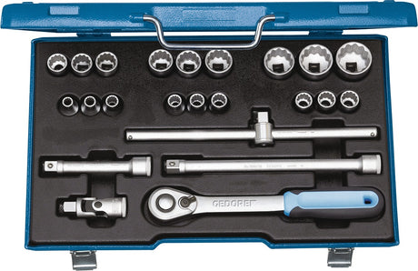 GEDORE Steckschlüsselsatz 19 EMU-20, 23-teilig, 1/2 Zoll, SW 8-32 mm, 6-Kant