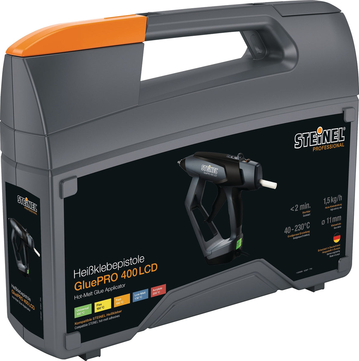 STEINEL GluePRO 400 LCD KF Heißklebepistole mit 30 g/min Klebeleistung und LCD-Display