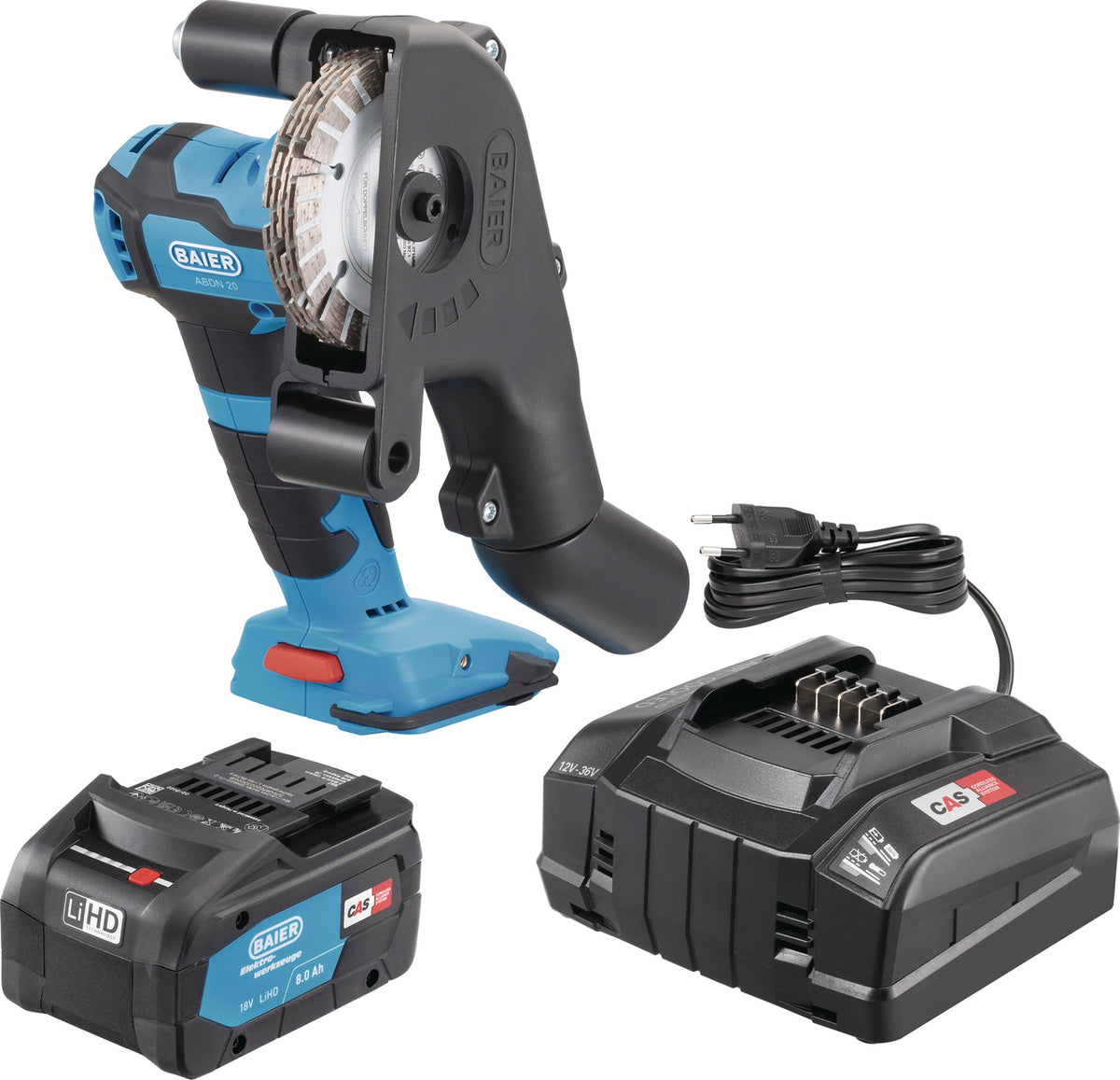 BAIER Akku-Mauernutfräse ABDN 20 Set 18V 8Ah – 22 mm Nutbreite & -tiefe, bürstenlos