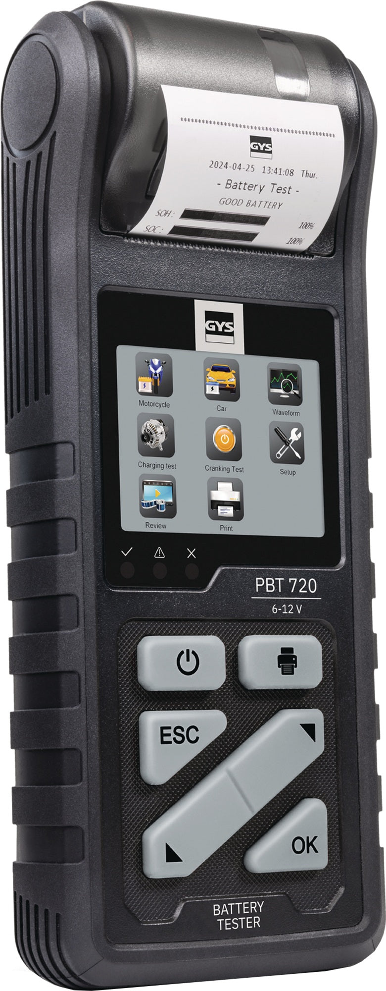 GYS Batterietester PBT 720 für 6 V, 12 V und 24 V Batterien, Starter und Lichtmaschinen mit Drucker