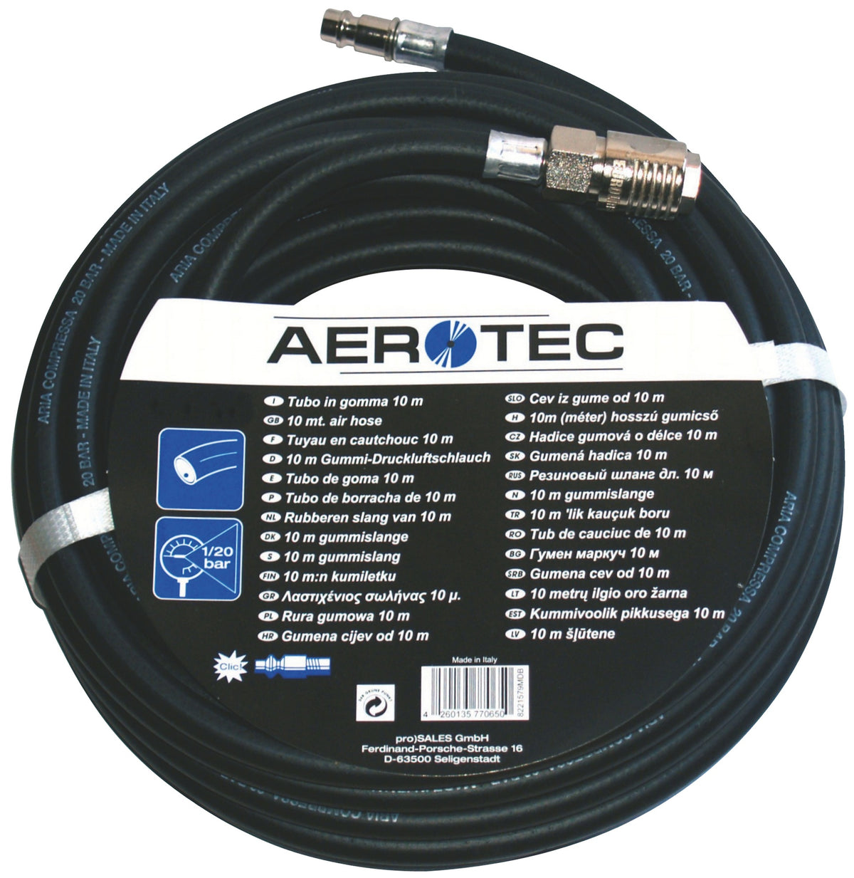AEROTEC Druckluftschlauch ID 9 mm, 10 m, Kupplung DN 7,2 – flexibel, ölresistent, antistatisch