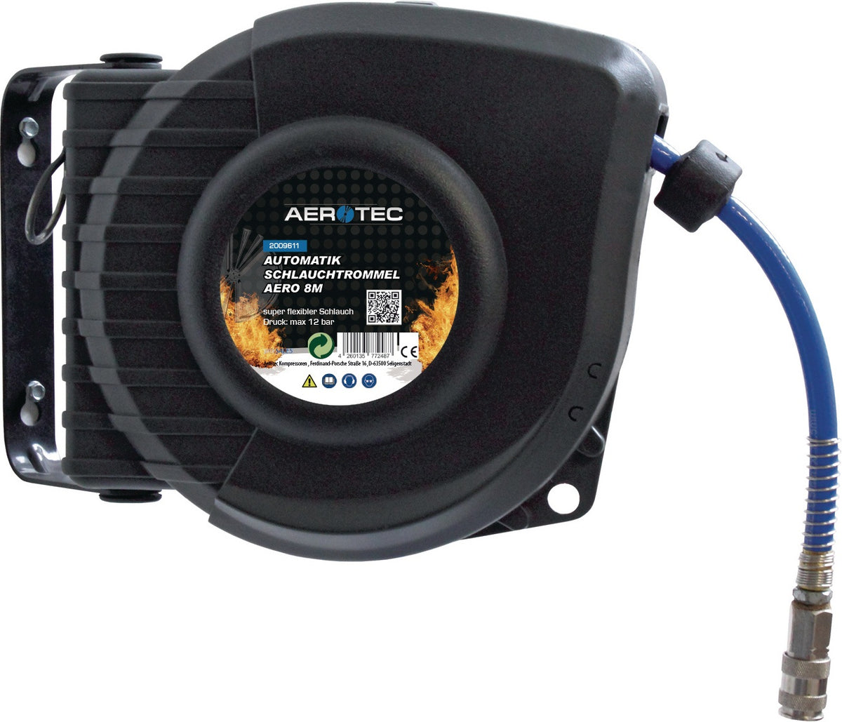 AEROTEC Druckluftschlauchtrommel Aero 8M Automatik – Schwenkbare Wandhalterung, 3/4″ Anschluss