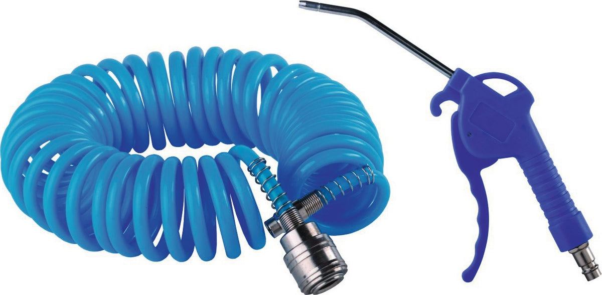 AEROTEC Druckluftausblaspistole Kit mit 5 m PU-Spiralschlauch und 2 Kupplungssteckern