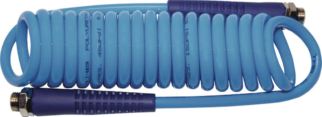 AEROTEC Spiralschlauch PRO 5 mm x 8 mm, 3 m, blau, 1/4" AG – Hochflexibler PU-Druckluftschlauch