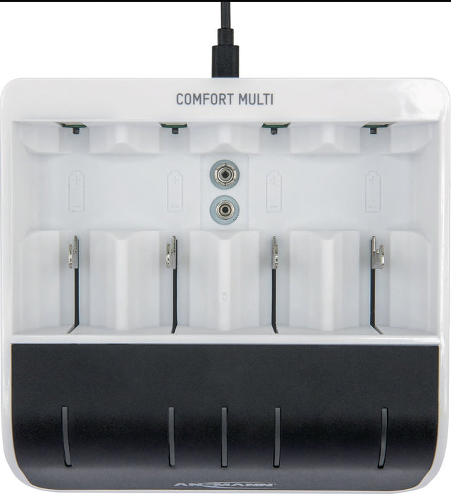 ANSMANN Akku-Ladegerät Comfort-Multi mit USB-Eingang für NiMH-Akkus AA AAA C D 9V