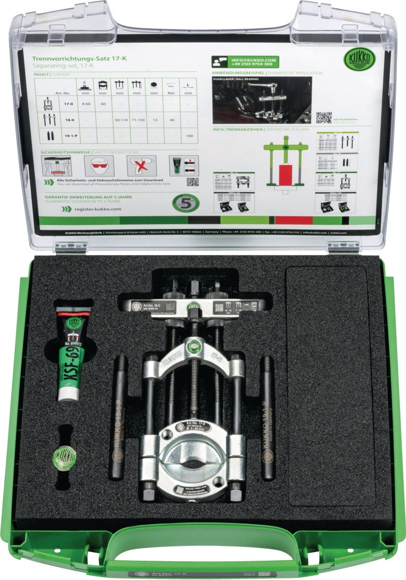 KUKKO Trennvorrichtungssatz 17-K mit Abziehvorrichtung, 5-60 mm Öffnung, 250 mm Spanntiefe
