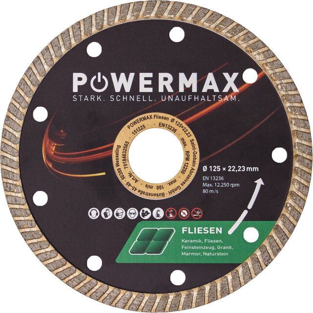 POWERMAX Diamanttrennscheibe Keramik Ø 125 mm – extra dünn für präzise Schnitte in Fliesen, Granit und Feinsteinzeug