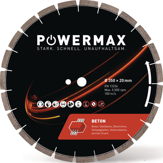 POWERMAX Diamanttrennscheibe Beton 300 mm, Segmenthöhe 10 mm, lasergeschweißt
