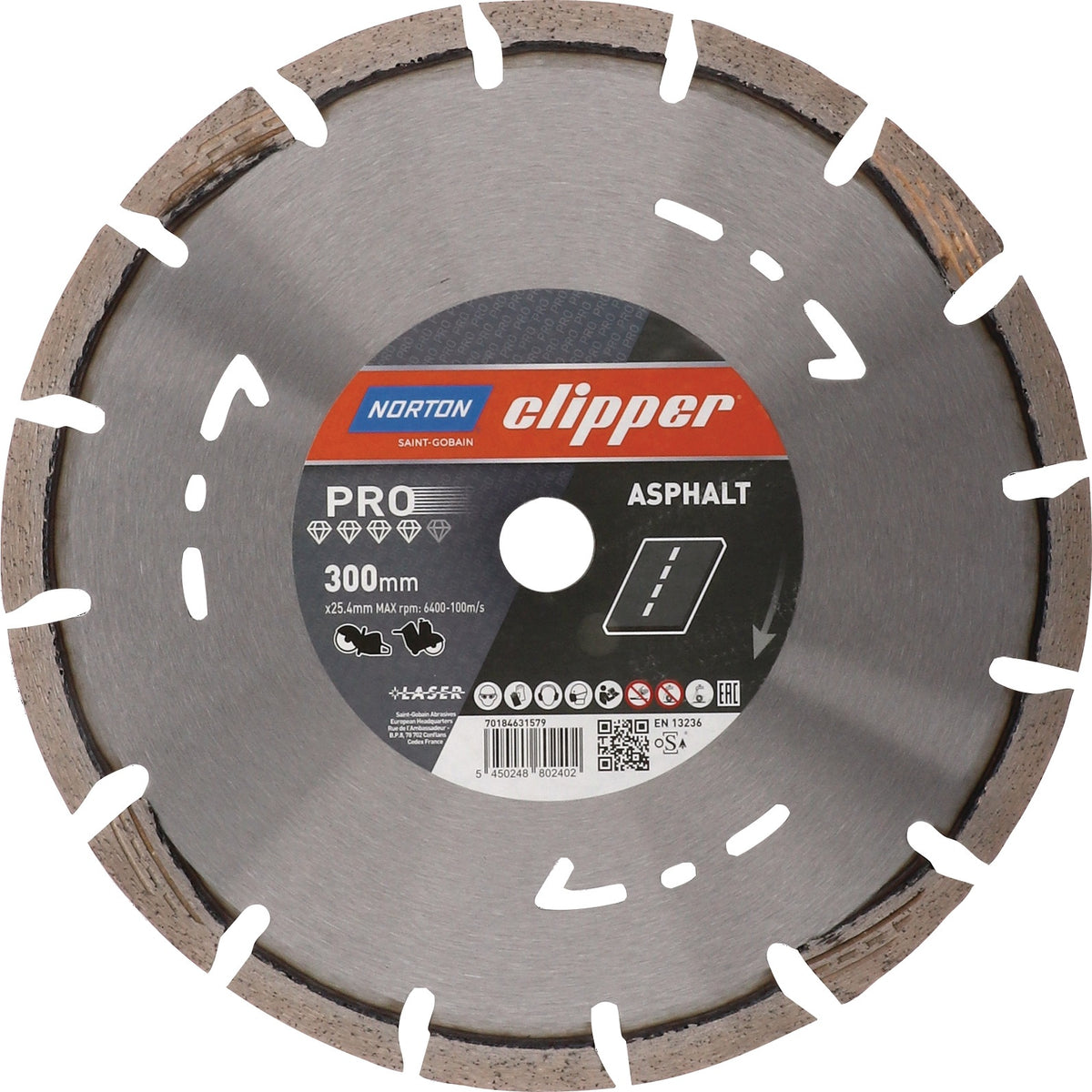 NORTON CLIPPER Diamanttrennscheibe Pro Asphalt II 300 mm, 12 mm Segmente, für Trennschleifer