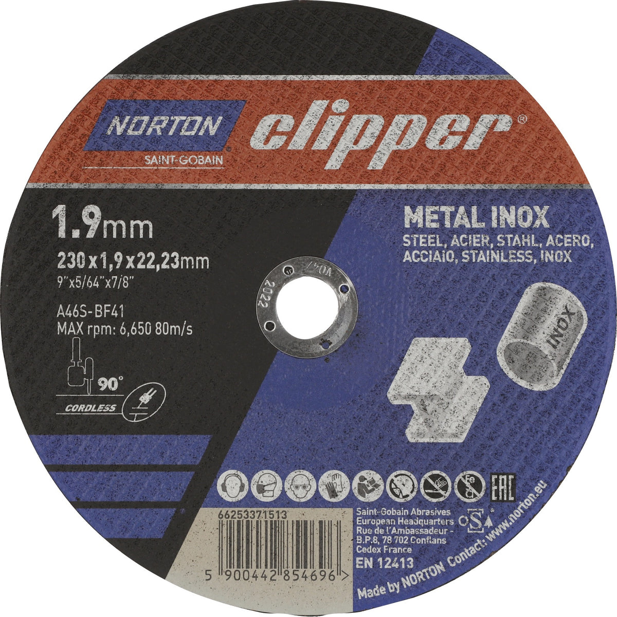 NORTON CLIPPER Trennscheibe 115 x 1,0 mm Typ 41 Metall-Inox, 13300 min-1, Bohrung 22,23 mm