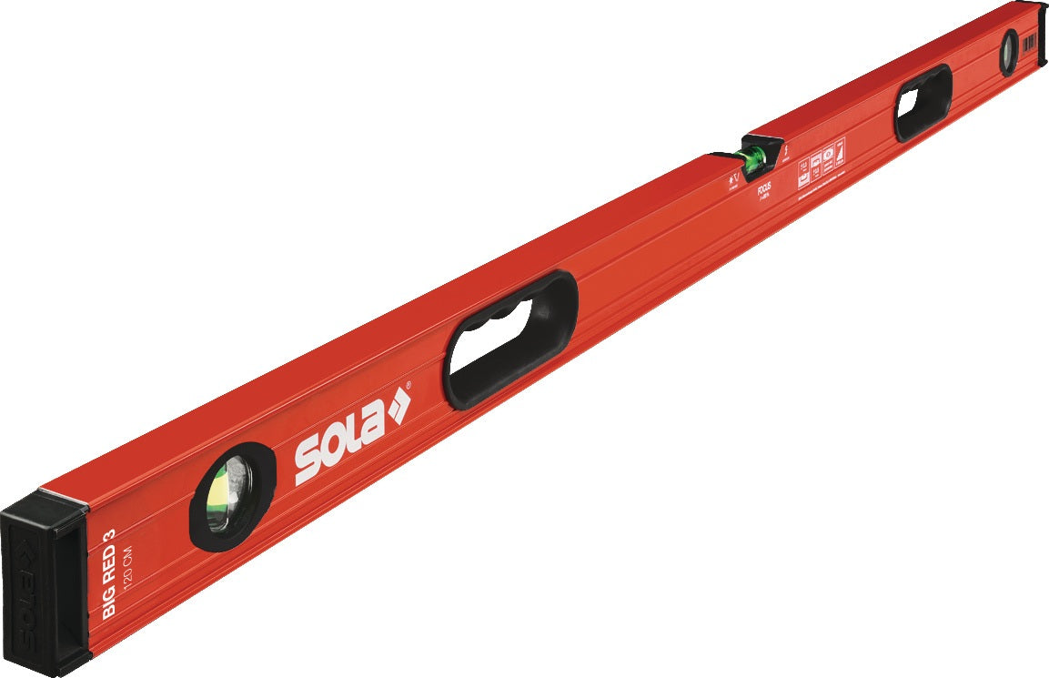 SOLA Wasserwaage Big Red 3 150 cm Aluminium rot mit zwei Griffen – 0,3 mm/m Genauigkeit