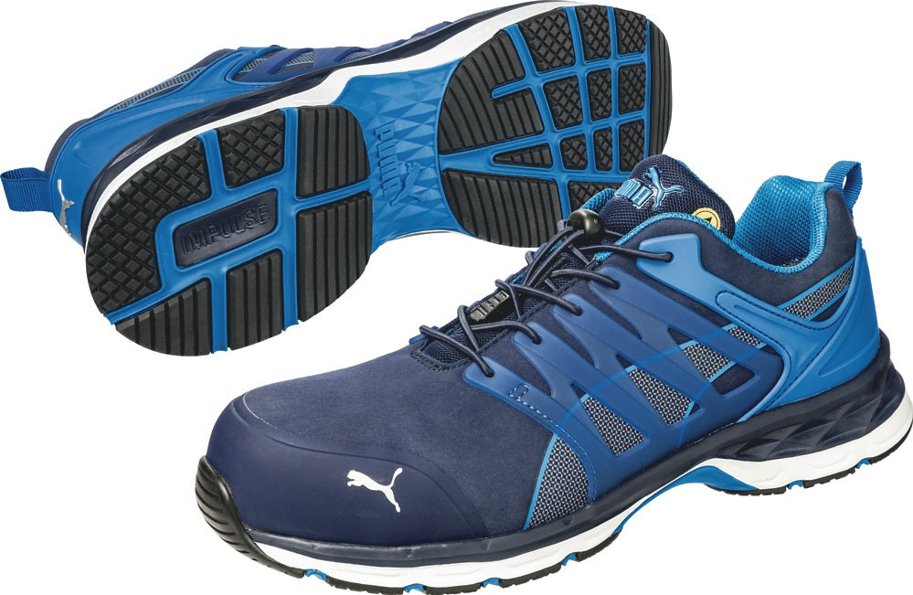 PUMA Velocity 2.0 Blue Low Sicherheitsschuh S1PS ESD – Metallfreier Schutz mit Fiberglaskappe