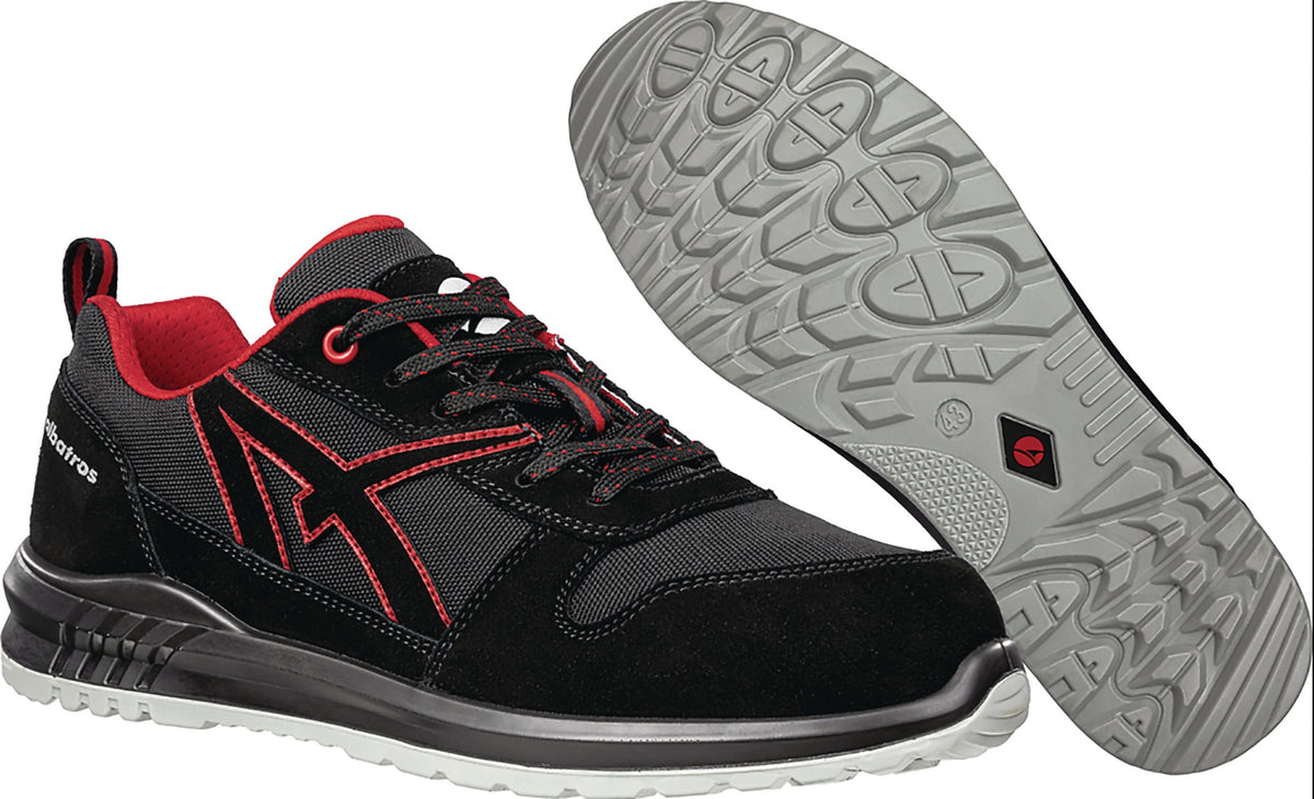 ALBATROS Berufsschuh CLIFTON ST LOW O2 ESD SRC – hydrophobiertes Veloursleder, schwarz/rot