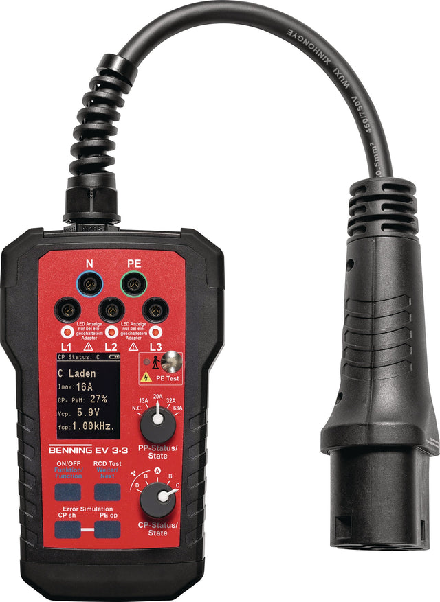 BENNING Wallboxtester EV3-3 – EVSE-Prüfadapter für EV-Ladesäulen Typ 2